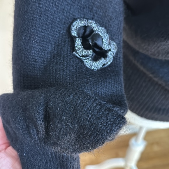 Vintage 90s Escada Black V-Neck Sweater with Velvet, Crystal Embellishments - Picture 3 of 8